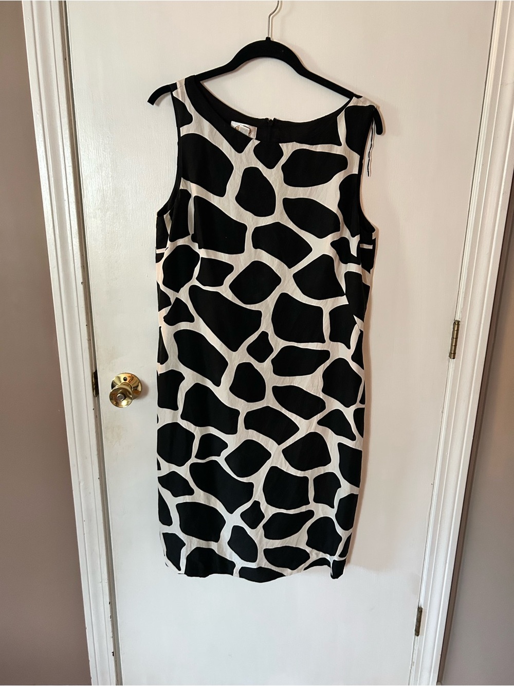 Talbots Black and White Sleeveless Giraffe-Print Midi Dress